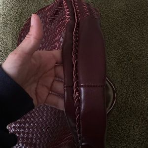Burgundy leather woven hobo bag